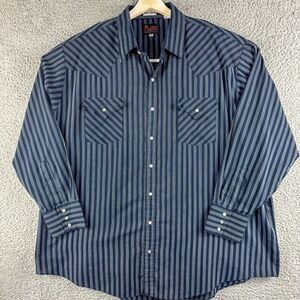 Plains Western Shirt Mens 2X Big Man Black Gray Pearl Snap Cowboy‎ Southwest